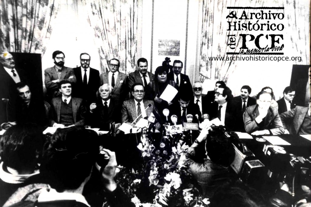 Presentación a la prensa de la nueva formación Izquierda Unida, abril 1986